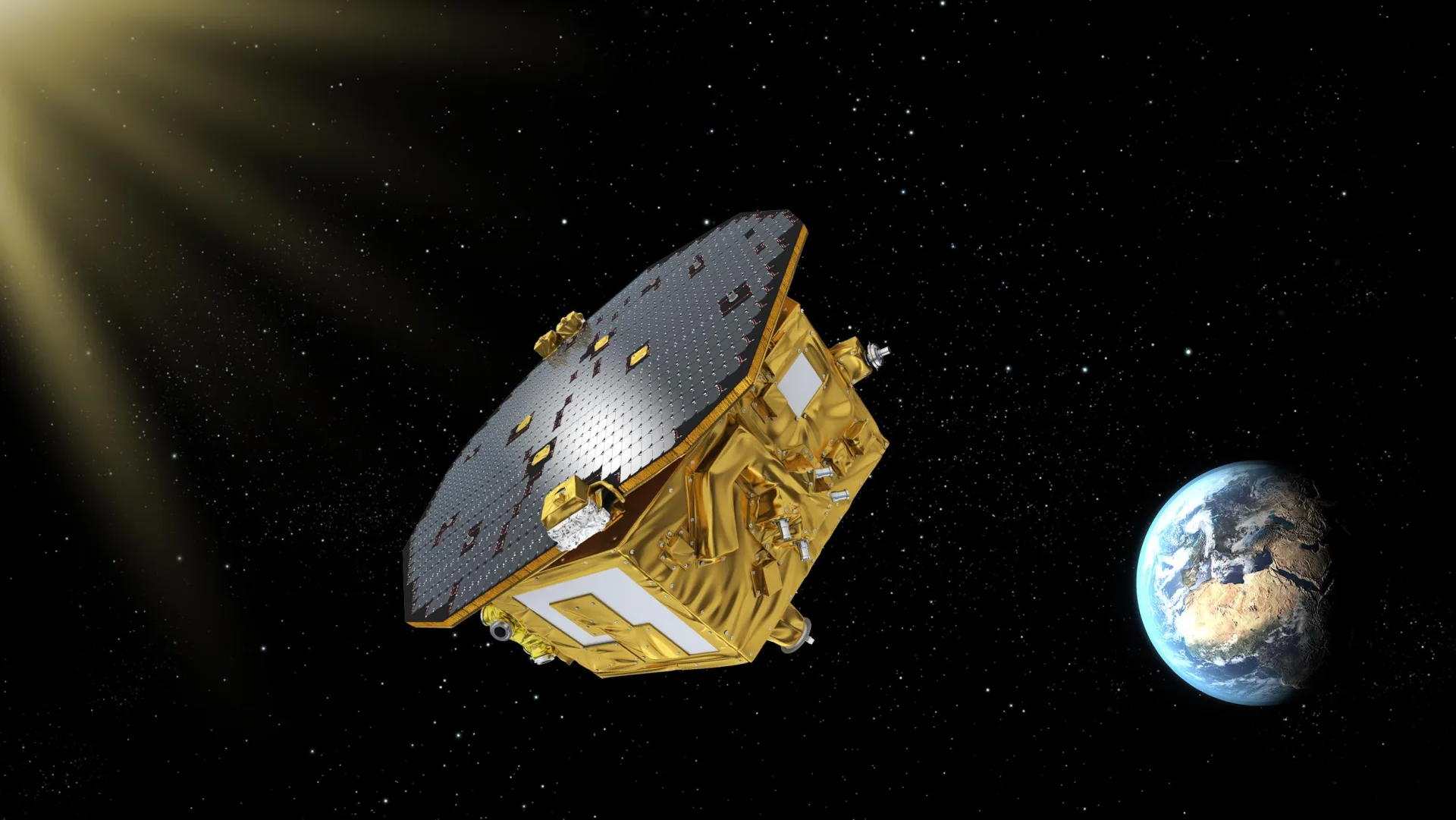 ESA'nın LISA Pathfinder uzay aracının çizimi. 3 Aralık 2015'te fırlatılan araç, uzayda kütleçekim dalgası algılamak için gereken teknolojileri sınadı.