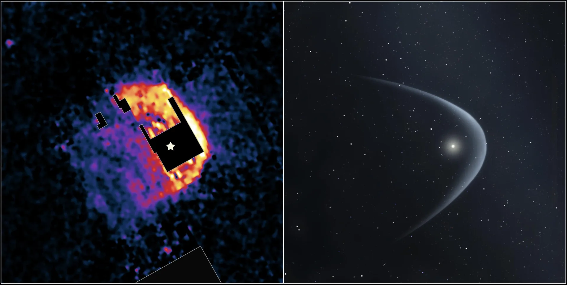 NASA'nın Spitzer Uzay Teleskobu'nun görüntülediği R Hydrae: Suyılanı takımyıldızındaki ölmekte olan bir yıldız ve çevresinde oluşturduğu yay şoku. Güneş de yaşamının sonlarına doğru böyle şişmiş, kütle kaybeden bir dev olacak.