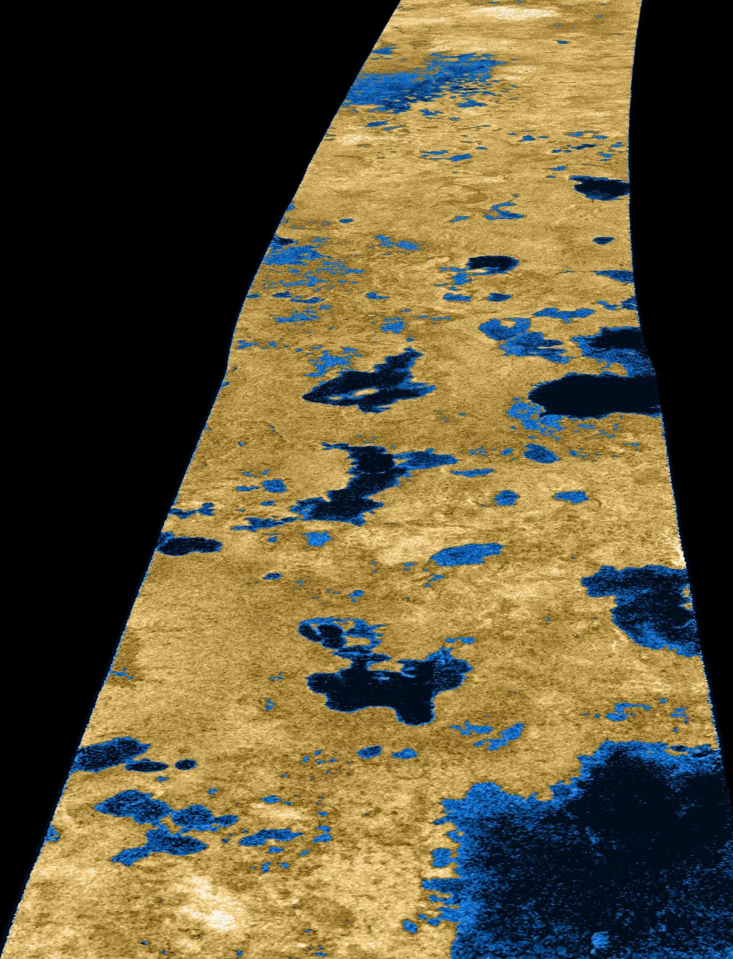 NASA/JPL'nin 2007'de yayımladığı görüntüde Titan'ın sıvı hidrokarbon gölleri