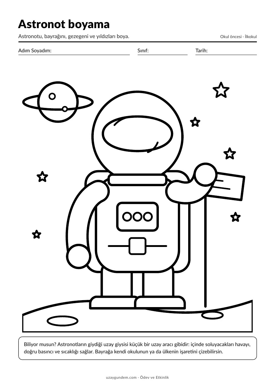 Astronot boyama sayfası (PDF ilk sayfa önizlemesi)