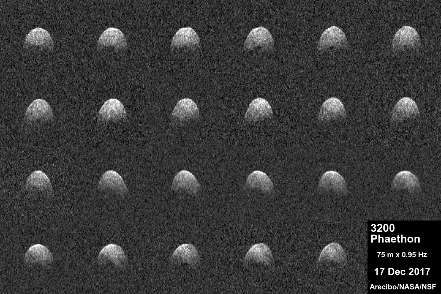 Arecibo'nun 17 Aralık 2017'de elde ettiği radar görüntülerinde Dünya'ya yakın asteroit 3200 Phaethon