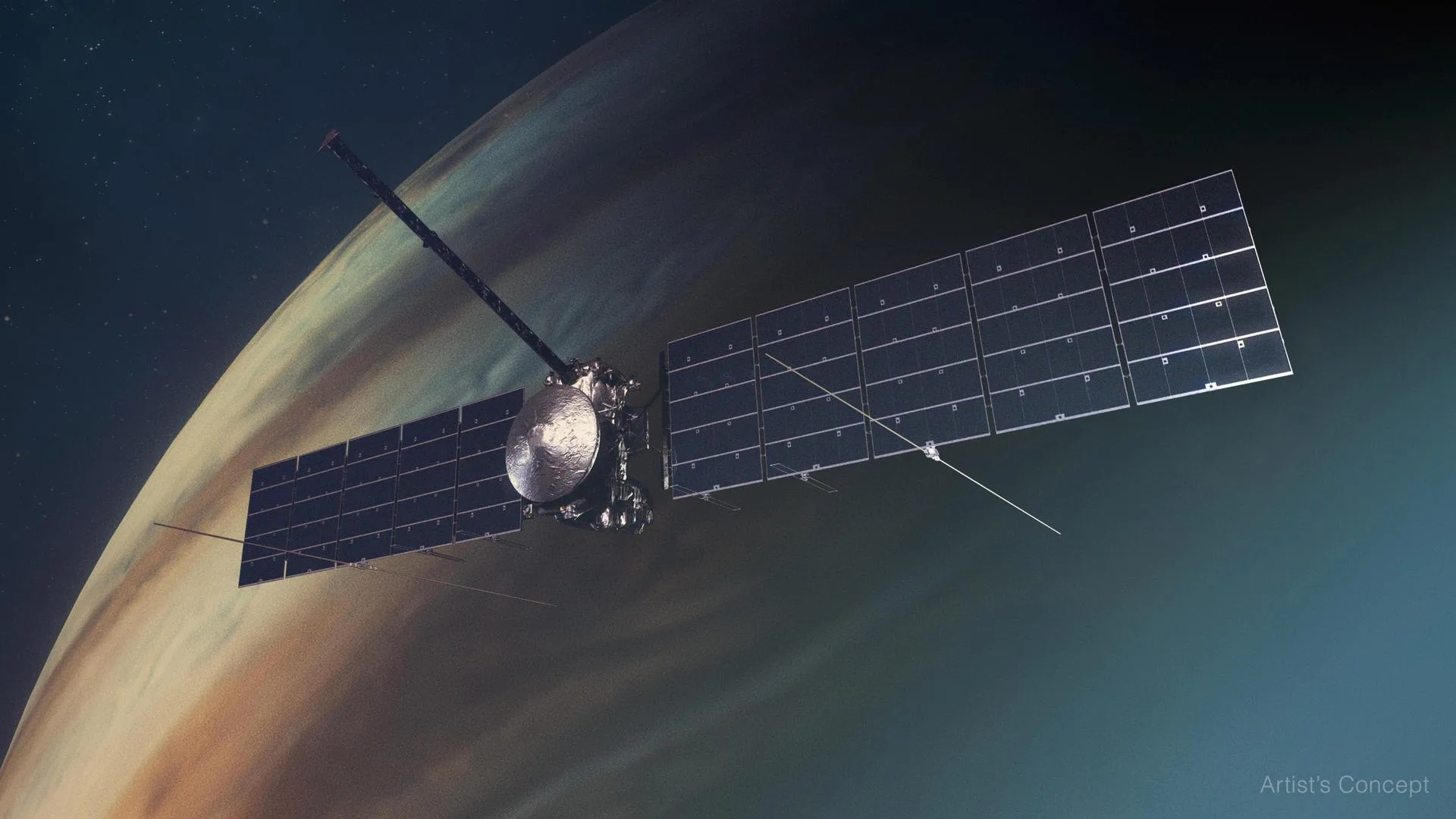 Europa Clipper uzay aracının Europa yakınındaki çizimi