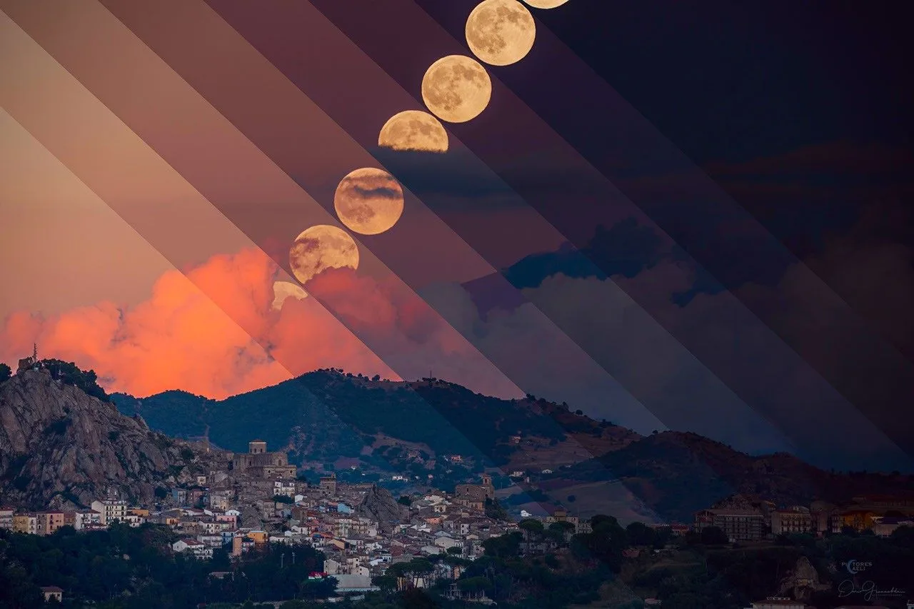 Etna'nın dumanları arasında doğan Hasat Ayı ve Venüs Kuşağı