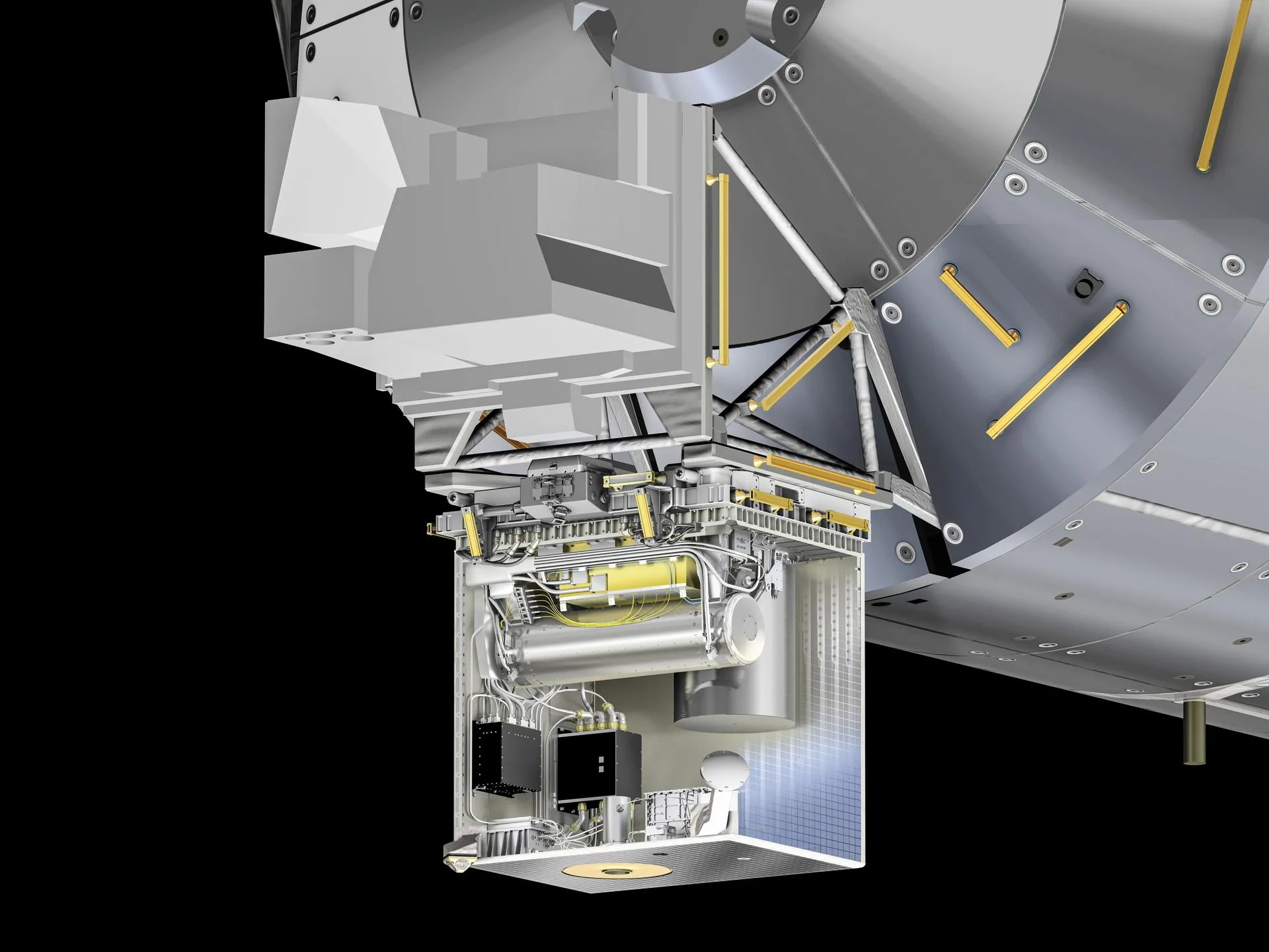 Uluslararası Uzay İstasyonu'ndaki Atomic Clock Ensemble in Space (ACES) düzeneği. Yörüngedeki hassas saatler yerdeki saatlerle karşılaştırılarak zamanın akışı ölçülüyor.