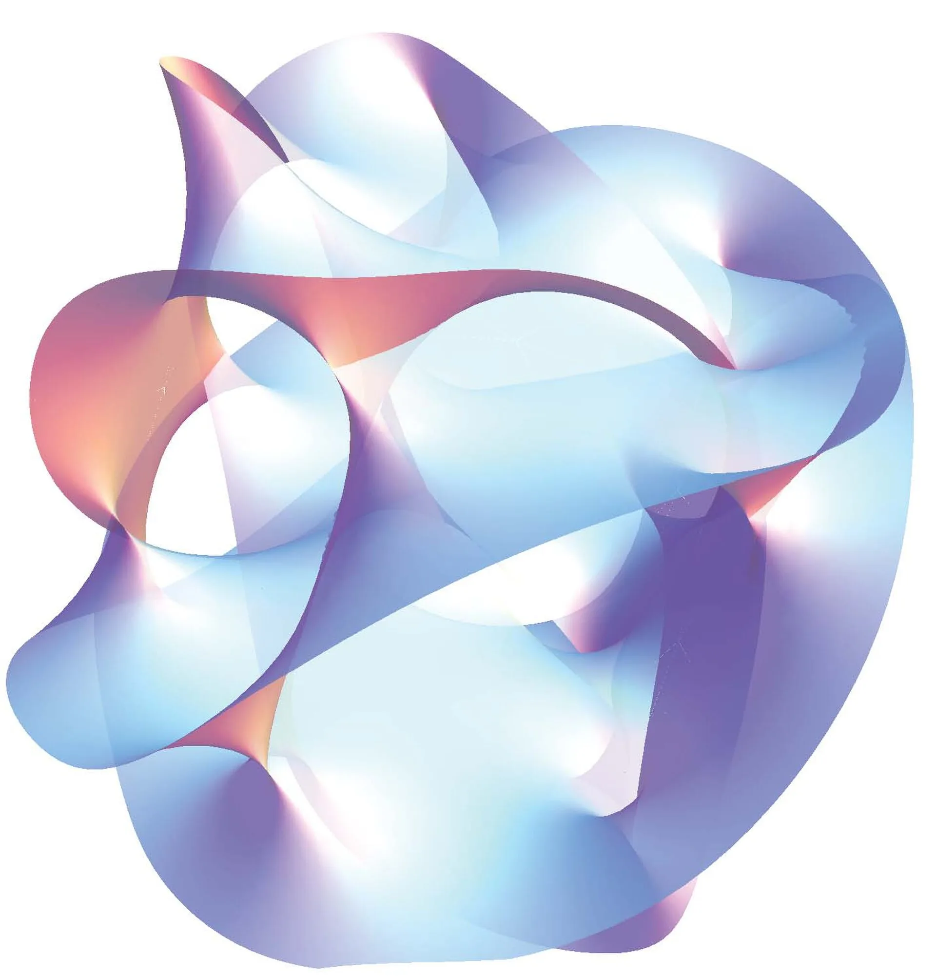 Calabi-Yau manifoldunun bir kesiti. Hem sicim kuramlarında hem M-teoride, gözlenmeyen boyutların bu tür geometrilerde kıvrılmış olduğu varsayılır.
